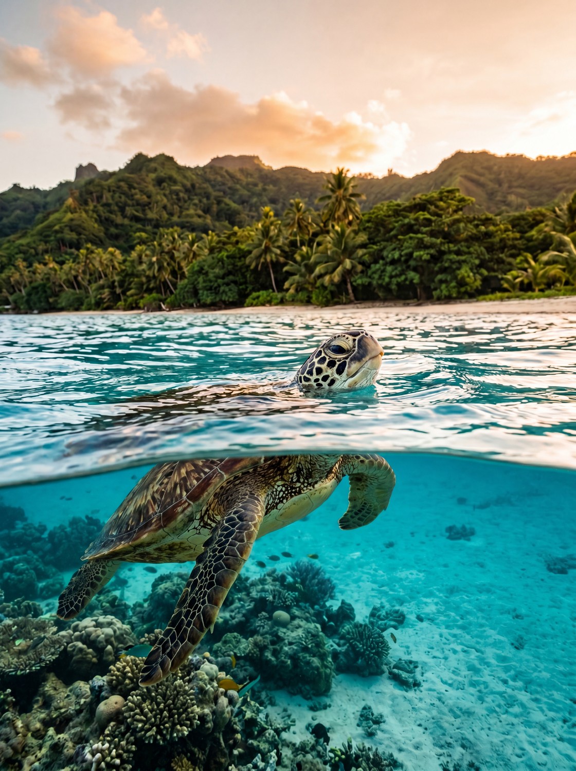 People snorkelling near sea turtles